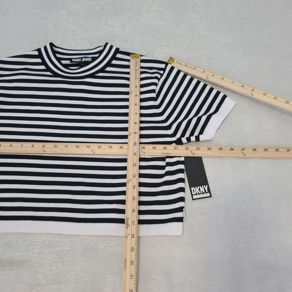 DKNY Jeans Breton stripe women's crop top black/white Size Large Fisherman - Picture 5 of 7